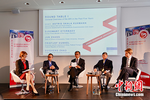 来自中国、吉尔吉斯斯坦、德国等国的政界、学界人士在进行主题讨论。<a target= 点击进入下一页